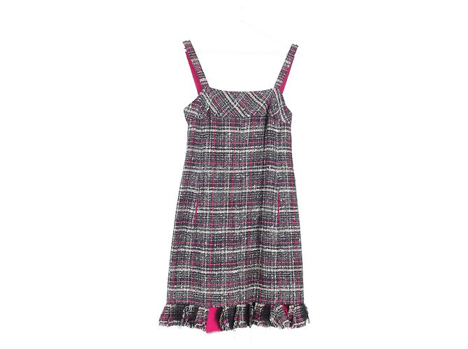 Vestido mini de tweed a cuadros con volantes en algodón gris y rosa de Chanel - vista 4