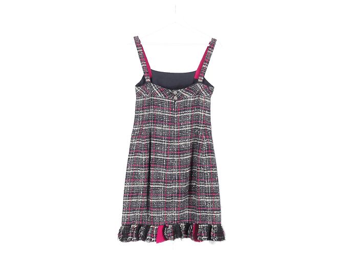 Vestido mini de tweed a cuadros con volantes en algodón gris y rosa de Chanel - vista 5
