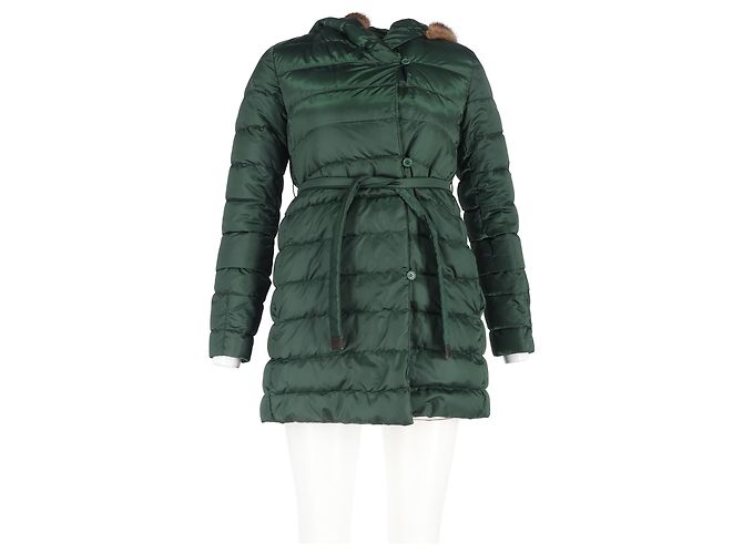 Jaqueta de down verde em poliamida com cinto e acabamento em pele de Max Mara Verde oliva - vista 4