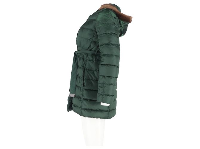 Jaqueta de down verde em poliamida com cinto e acabamento em pele de Max Mara Verde oliva - vista 5
