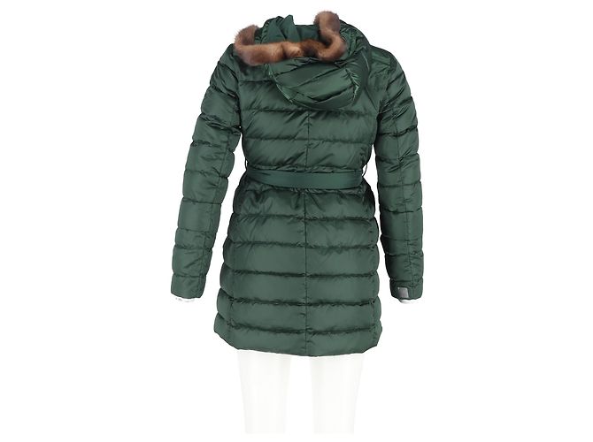 Jaqueta de down verde em poliamida com cinto e acabamento em pele de Max Mara Verde oliva - vista 6