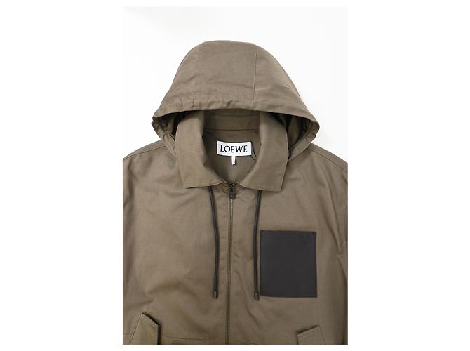 Giacca con cappuccio zip in cotone marrone con logo in rilievo Loewe - vista 10