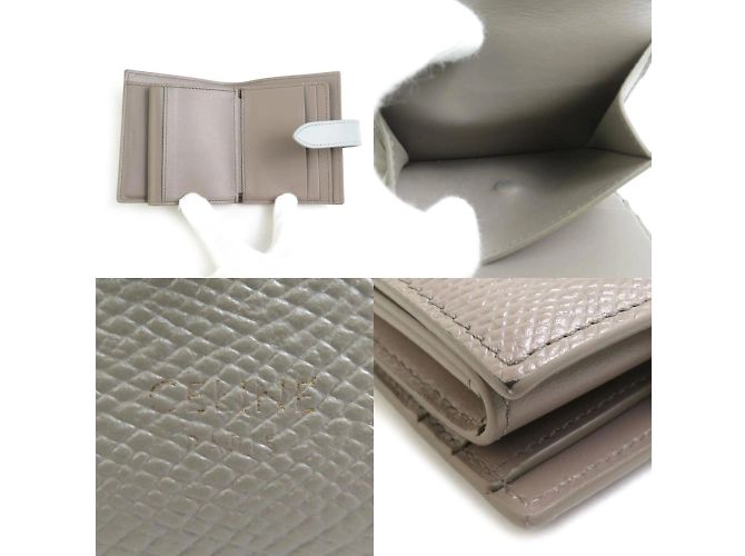 Céline Billetera de cuero plegable Celine Castaño Azul Gris - vista 4