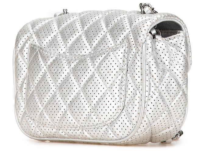 Chanel Mini perforato in agnello argento Punch Flap - vista 2