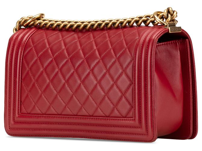 Le Boy Chanel Red Old Medium Quilted Lambskin Boy Flap - vista 2