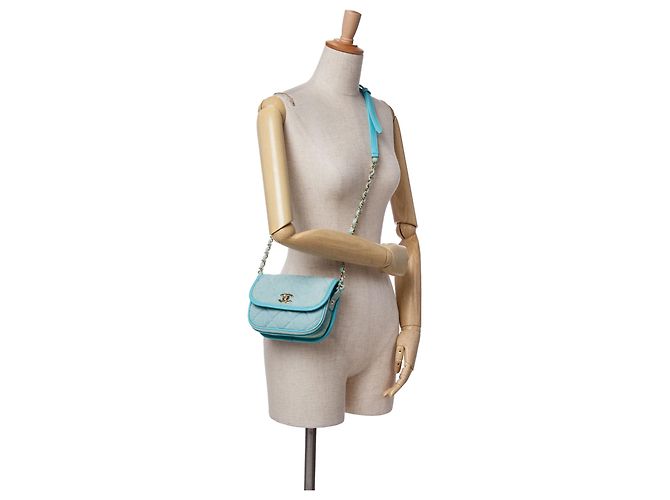 Chanel Blu Mini CC Borsa Messenger in Denim Trapuntato - vista 10