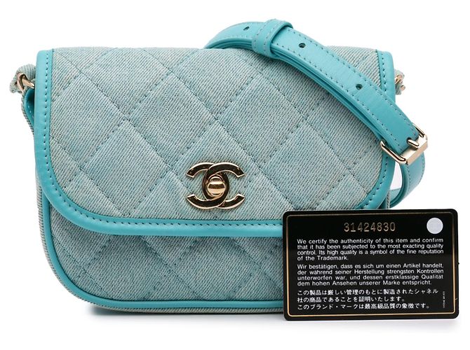 Chanel Blu Mini CC Borsa Messenger in Denim Trapuntato - vista 11