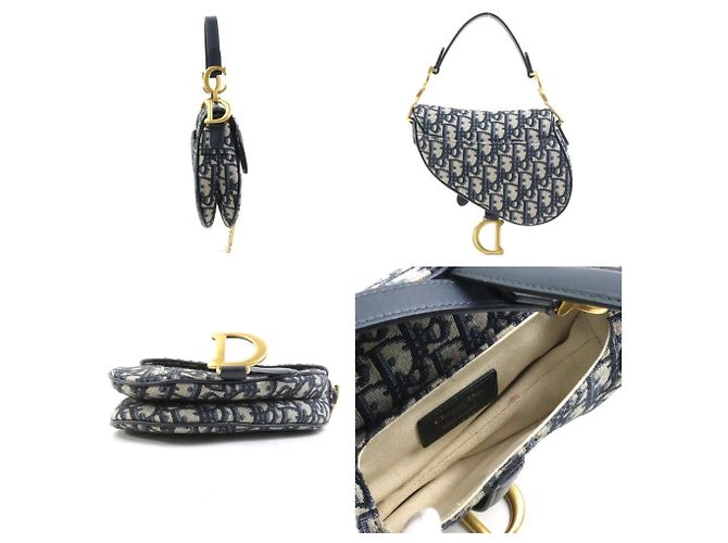Borsa a tracolla in tela blu navy Christian Dior - vista 2