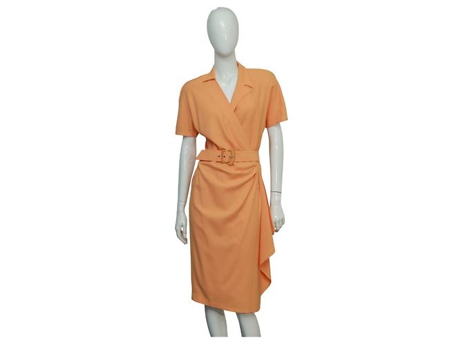 Vestido envelope com cinto de viscose laranja Thierry Mugler - vista 2