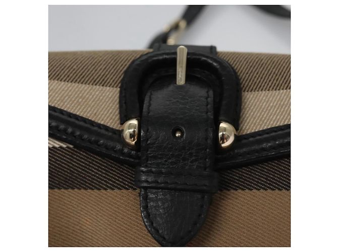 Burberry Nova Check Schultertasche aus Canvas Leder Beige Schwarz Gold Auth BA620 Golden - Ansicht 10