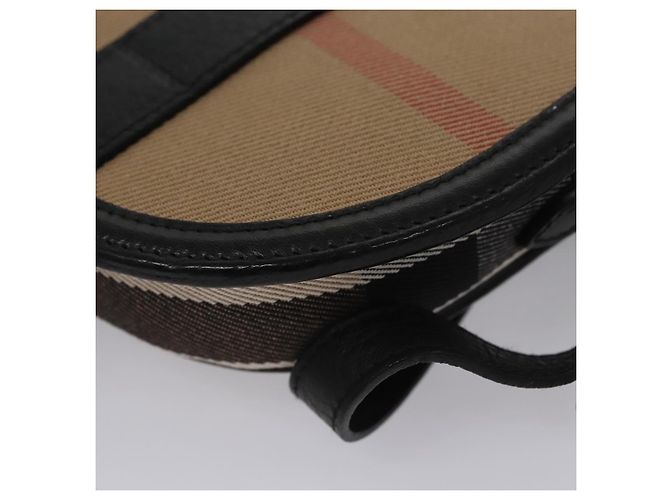 Burberry Nova Check Schultertasche aus Canvas Leder Beige Schwarz Gold Auth BA620 Golden - Ansicht 16
