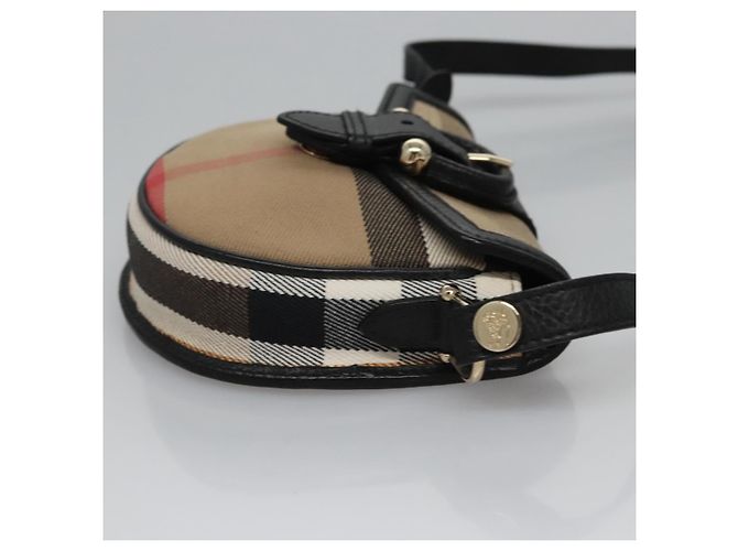 Burberry Nova Check Schultertasche aus Canvas Leder Beige Schwarz Gold Auth BA620 Golden - Ansicht 3