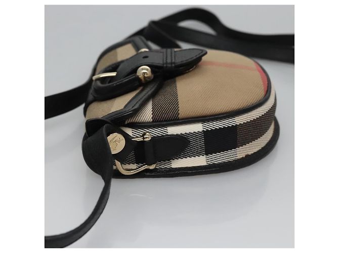 Burberry Nova Check Schultertasche aus Canvas Leder Beige Schwarz Gold Auth BA620 Golden - Ansicht 4