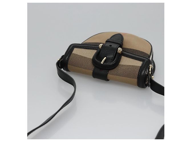 Burberry Nova Check Schultertasche aus Canvas Leder Beige Schwarz Gold Auth BA620 Golden - Ansicht 6