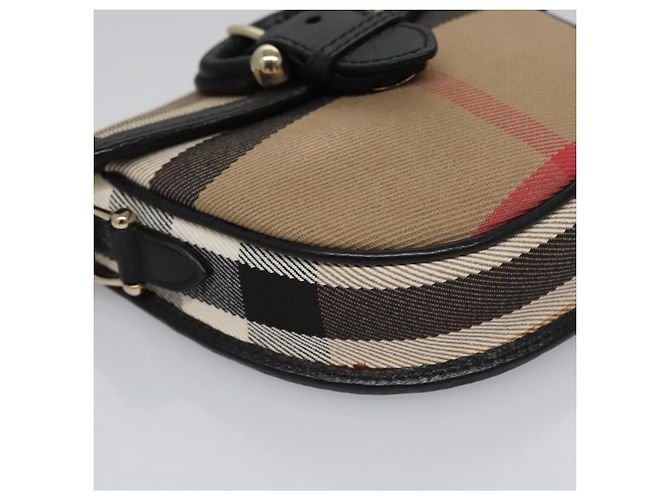 Burberry Nova Check Schultertasche aus Canvas Leder Beige Schwarz Gold Auth BA620 Golden - Ansicht 9