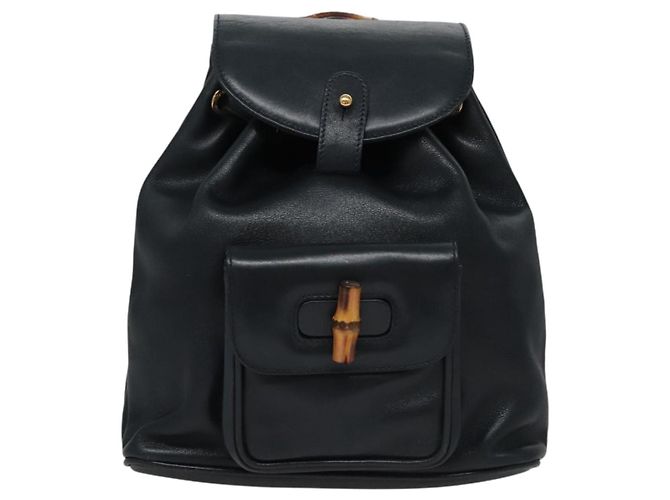 Zaino in pelle Gucci Bamboo Nero Oro 003 3444 0030 Auth nb256 - vista 13