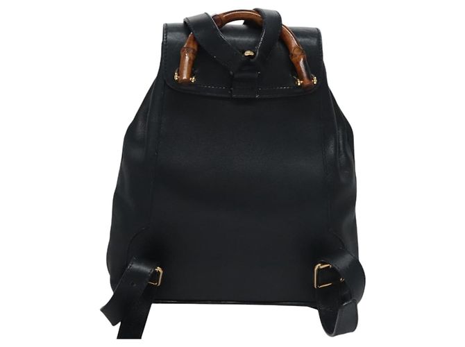 Zaino in pelle Gucci Bamboo Nero Oro 003 3444 0030 Auth nb256 - vista 2