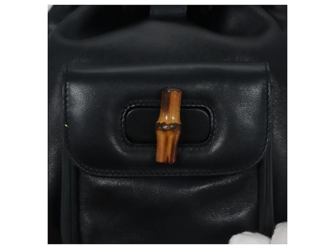 Zaino in pelle Gucci Bamboo Nero Oro 003 3444 0030 Auth nb256 - vista 21