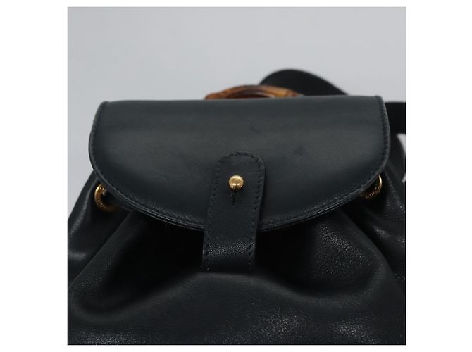 Zaino in pelle Gucci Bamboo Nero Oro 003 3444 0030 Auth nb256 - vista 22