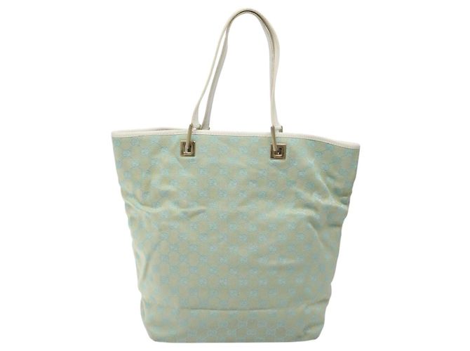 GUCCI GG Canvas Tote Bag Hellblau Gold 002 1098 Auth EC700 Golden - Ansicht 2