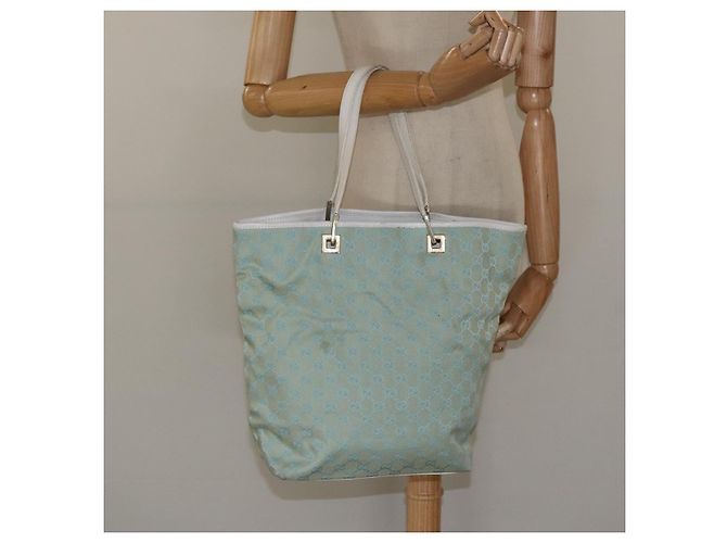 GUCCI GG Canvas Tote Bag Hellblau Gold 002 1098 Auth EC700 Golden - Ansicht 21