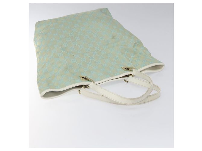 GUCCI GG Canvas Tote Bag Hellblau Gold 002 1098 Auth EC700 Golden - Ansicht 6