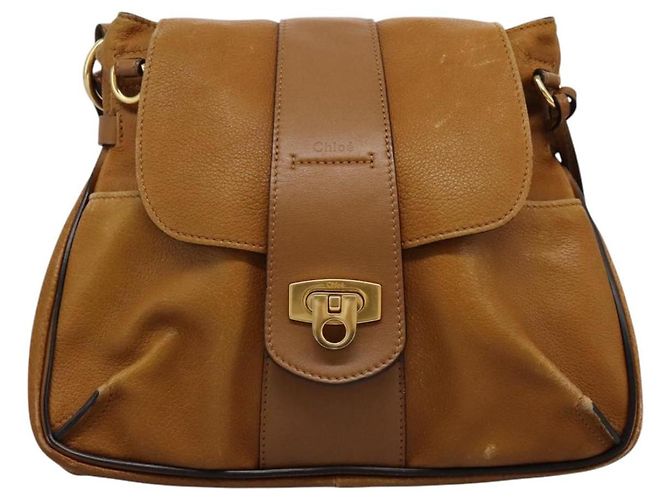 Chloé Borsa a Spalla Chloe Lexa in Pelle Marrone Oro Auth EC560 - vista 13