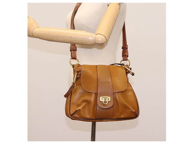 Chloé Borsa a Spalla Chloe Lexa in Pelle Marrone Oro Auth EC560 - vista 25
