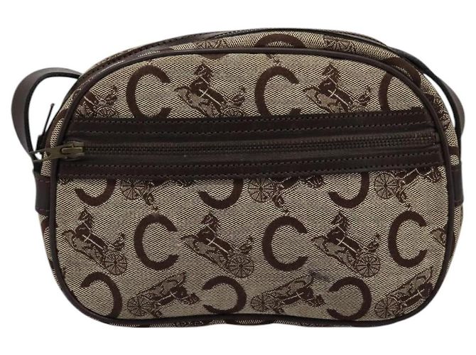 Céline Borsa a spalla CELINE C Sulky in tela e pelle beige marrone Auth EC715 - vista 13