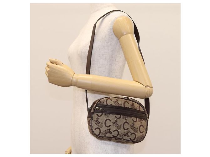 Céline Borsa a spalla CELINE C Sulky in tela e pelle beige marrone Auth EC715 - vista 22