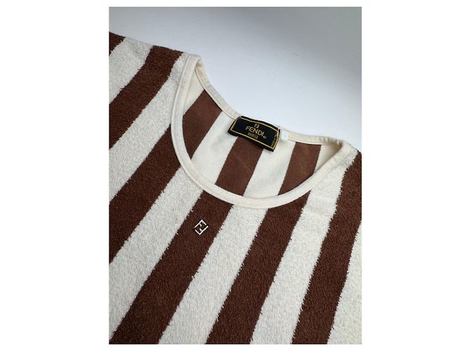 Camicia a righe vintage Fendi Roma bianca e marrone 36/S Bianco - vista 14