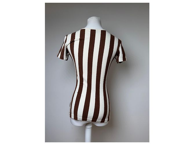 Camicia a righe vintage Fendi Roma bianca e marrone 36/S Bianco - vista 6