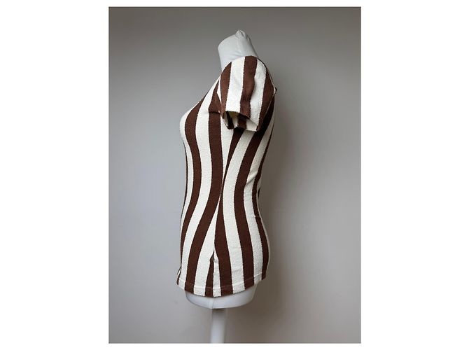 Camicia a righe vintage Fendi Roma bianca e marrone 36/S Bianco - vista 7