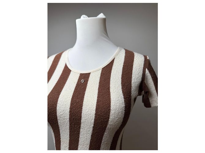 Camicia a righe vintage Fendi Roma bianca e marrone 36/S Bianco - vista 9