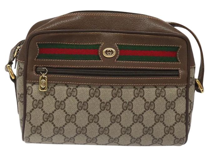 GUCCI GG Supreme Web Borsa Sherry Linea PVC Beige Oro Rosso 56 02 087 Auth EC527 D'oro - vista 13