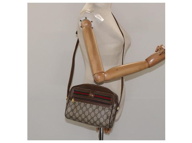 GUCCI GG Supreme Web Borsa Sherry Linea PVC Beige Oro Rosso 56 02 087 Auth EC527 D'oro - vista 23