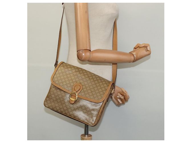 Céline Borsa a spalla in tela Macadam CELINE PVC marrone oro Auth BA513 D'oro - vista 24