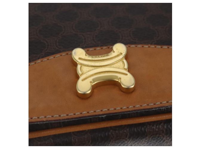 Céline Borsa a spalla in tela Macadam CELINE in pelle PVC marrone oro Auth 102371 D'oro - vista 14