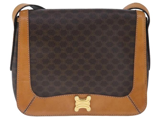 Céline Borsa a spalla in tela Macadam CELINE in pelle PVC marrone oro Auth 102371 D'oro - vista 2