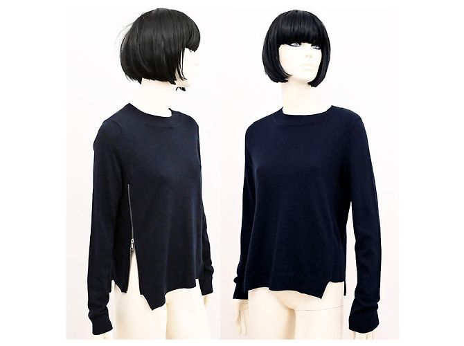 Whistles Weicher Strickpullover aus Merinowolle und Baumwolle mit seitlichem Reißverschluss in Marineblau, Größe M - Ansicht 3