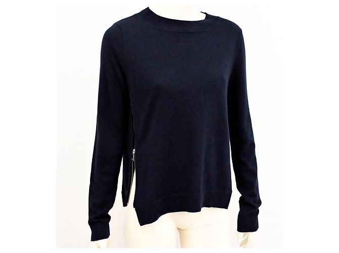 Whistles Weicher Strickpullover aus Merinowolle und Baumwolle mit seitlichem Reißverschluss in Marineblau, Größe M - Ansicht 4