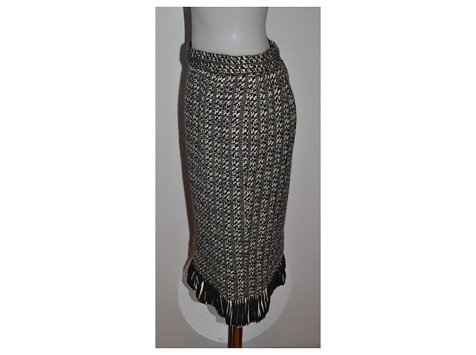 Falda midi Emanuel Ungaro de lana negro blanco - vista 3