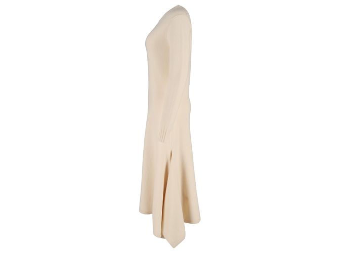 Vestido midi de lana crema de manga larga de Jil Sander Blanco Crudo - vista 2
