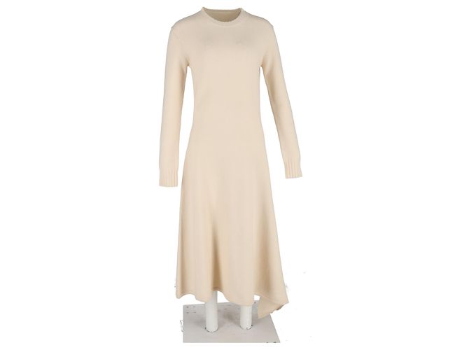 Vestido midi de lana crema de manga larga de Jil Sander Blanco Crudo - vista 4