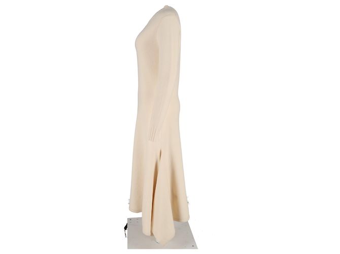 Vestido midi de lana crema de manga larga de Jil Sander Blanco Crudo - vista 5