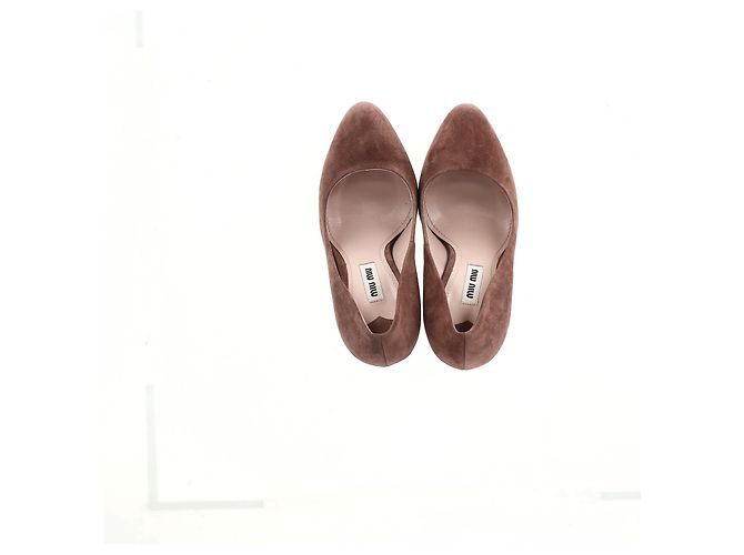 Miu Miu Décolleté con Piattaforma in Camoscio Marrone Rosso - vista 10