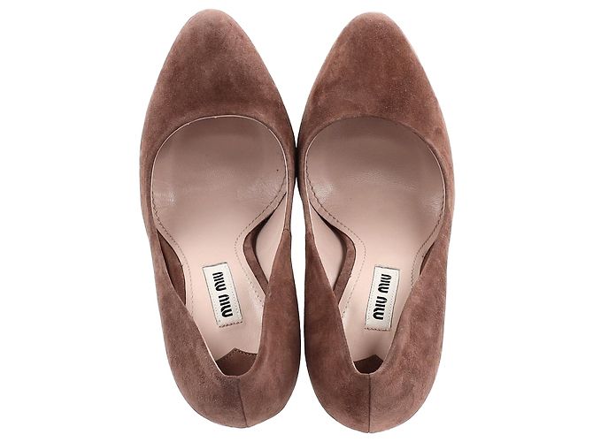 Miu Miu Décolleté con Piattaforma in Camoscio Marrone Rosso - vista 3