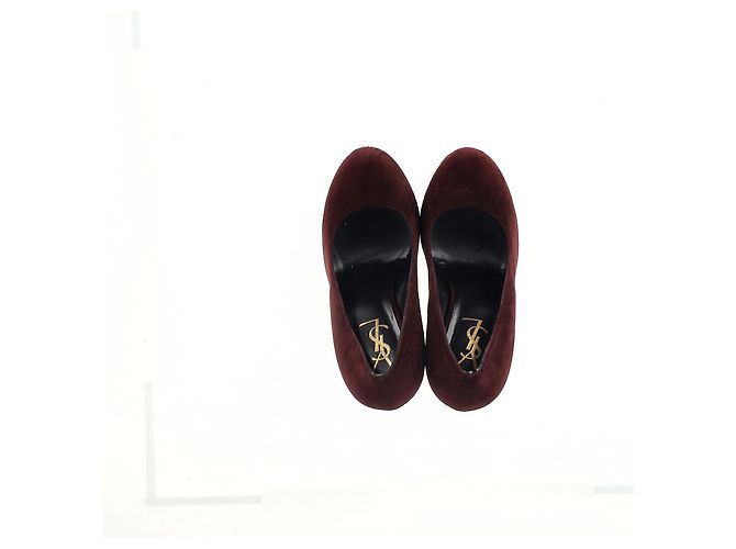 Décolleté a piattaforma Tribtoo di Saint Laurent in suede bordeaux Rosso Bordò - vista 10