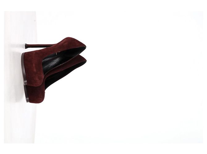 Décolleté a piattaforma Tribtoo di Saint Laurent in suede bordeaux Rosso Bordò - vista 11