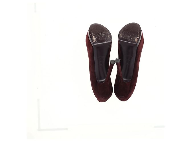 Décolleté a piattaforma Tribtoo di Saint Laurent in suede bordeaux Rosso Bordò - vista 13
